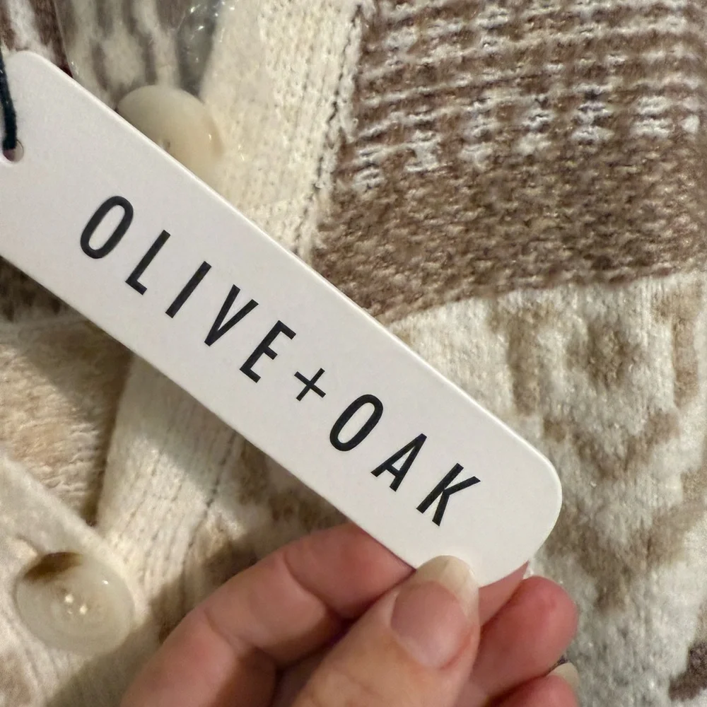 Olive & Oak Brown and Cream Geometric Sweater Dress With Belt, Sz XL - Picture 6 of 10